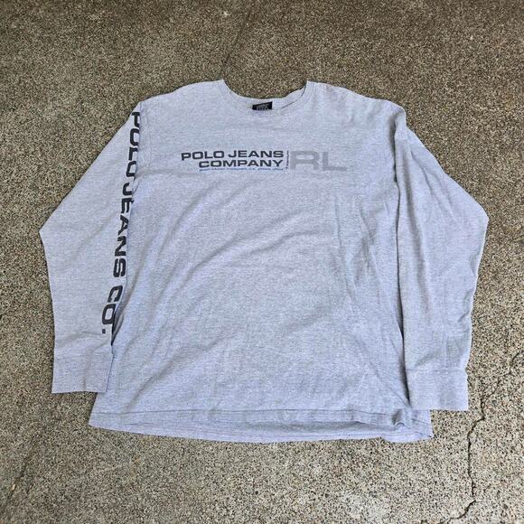 Vtg 90s POLO JEANS COMPANY Titanium Patent Office Graphic Longsleeve T Shirt XL - Picture 1 of 6